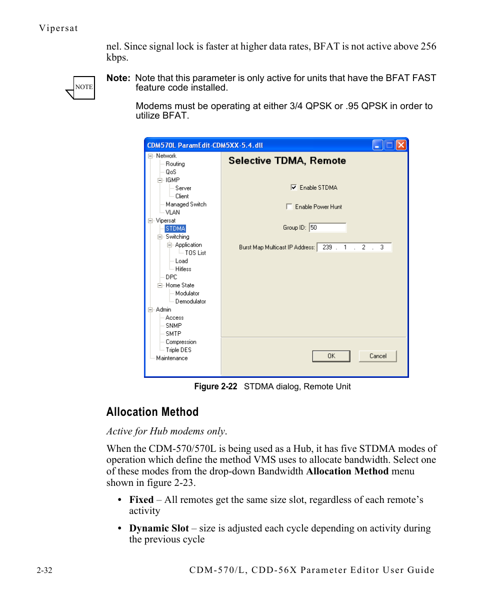 Allocation method, Allocation method -32, Figure 2-22 stdma dialog, remote unit -32 | In figure 2-22 | Comtech EF Data CDM-570/L Vipersat Parameter Editor User Manual | Page 48 / 96