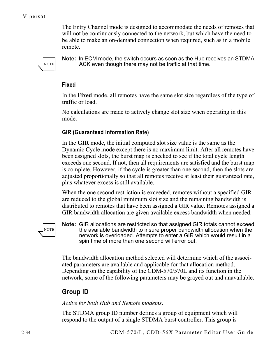 Fixed, Gir (guaranteed information rate), Group id | Group id -34 | Comtech EF Data CDM-570/L Vipersat Parameter Editor User Manual | Page 50 / 96