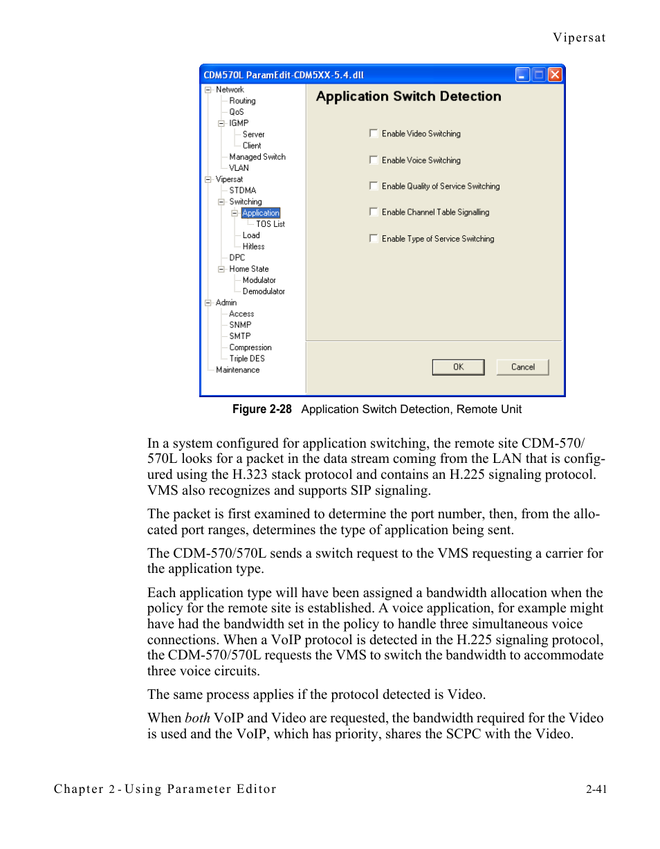 Figure 2-28 application switch detection, remote, Unit -41 | Comtech EF Data CDM-570/L Vipersat Parameter Editor User Manual | Page 57 / 96