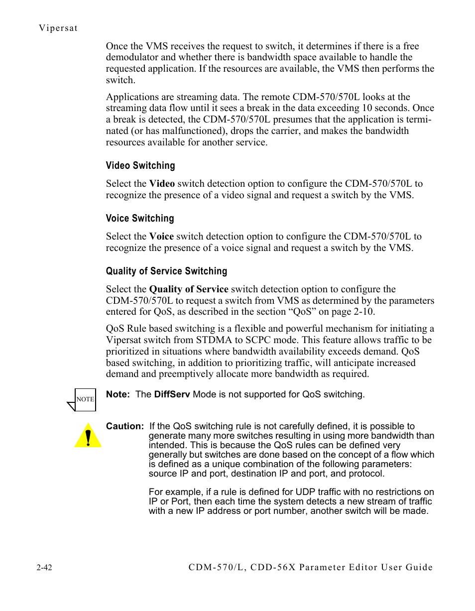 Video switching, Voice switching, Quality of service switching | Comtech EF Data CDM-570/L Vipersat Parameter Editor User Manual | Page 58 / 96