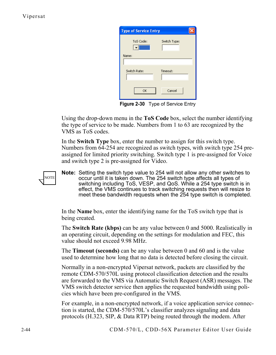 Figure 2-30 type of service entry -44 | Comtech EF Data CDM-570/L Vipersat Parameter Editor User Manual | Page 60 / 96
