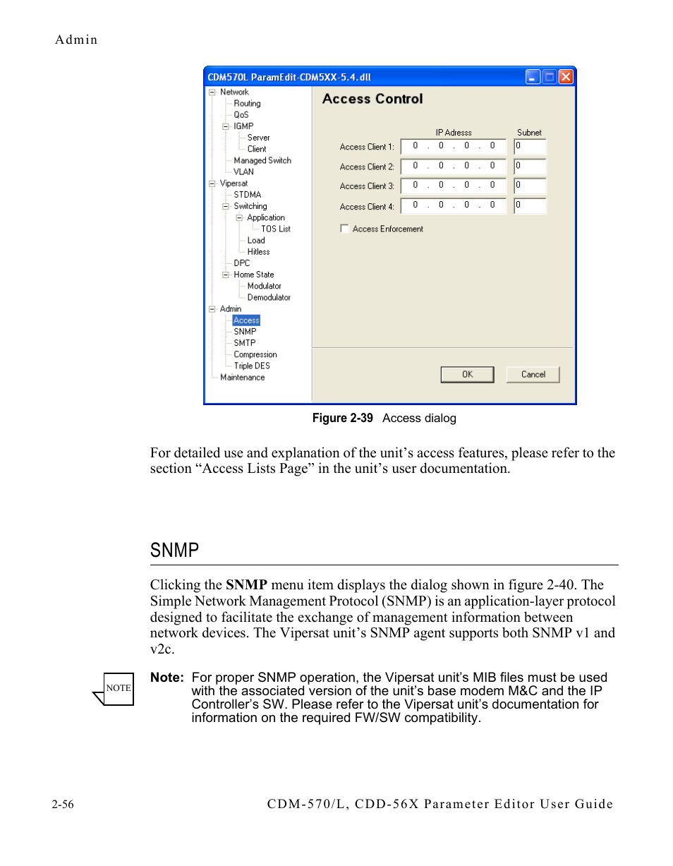 Snmp, Snmp -56, Figure 2-39 access dialog -56 | Comtech EF Data CDM-570/L Vipersat Parameter Editor User Manual | Page 72 / 96