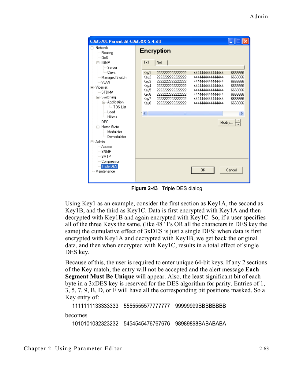Figure 2-43 triple des dialog -63 | Comtech EF Data CDM-570/L Vipersat Parameter Editor User Manual | Page 79 / 96