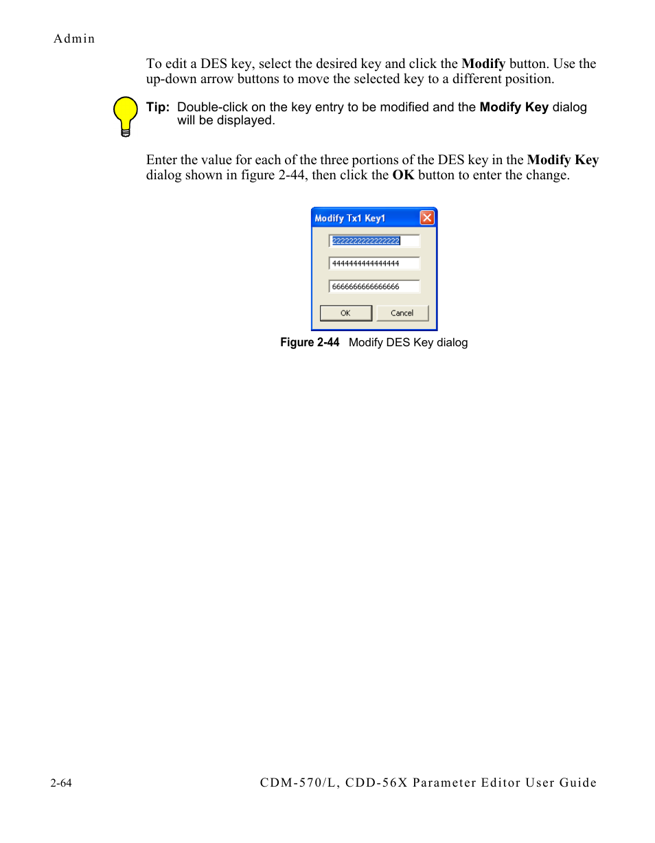 Figure 2-44 modify des key dialog -64 | Comtech EF Data CDM-570/L Vipersat Parameter Editor User Manual | Page 80 / 96