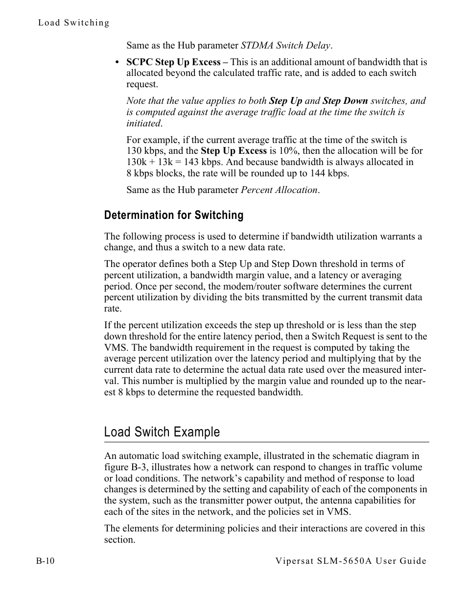 Determination for switching, Load switch example, Determination for switching . . . . . . b-10 | Load switch example . . . . . . . . . . . b-10 | Comtech EF Data SLM-5650A
 Vipersat User Manual | Page 108 / 154