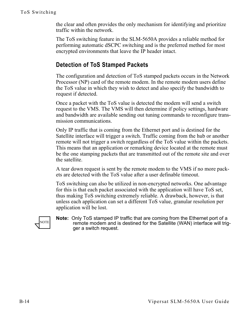 Detection of tos stamped packets, Detection of tos stamped packets . . b-14 | Comtech EF Data SLM-5650A
 Vipersat User Manual | Page 112 / 154