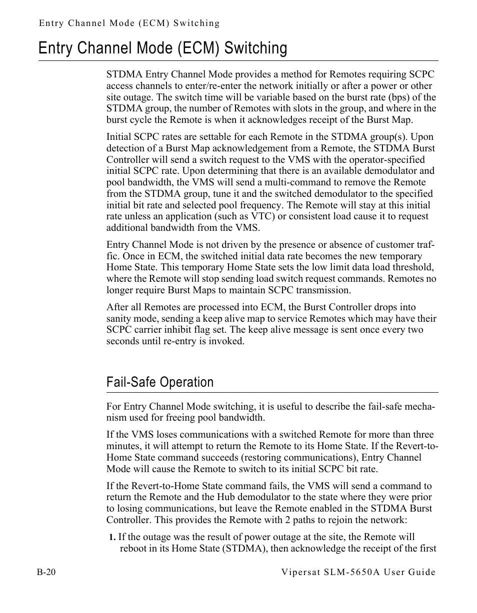 Entry channel mode (ecm) switching, Fail-safe operation, Entry channel mode (ecm) switching . . . . b-20 | Fail-safe operation . . . . . . . . . . . . b-20 | Comtech EF Data SLM-5650A
 Vipersat User Manual | Page 118 / 154