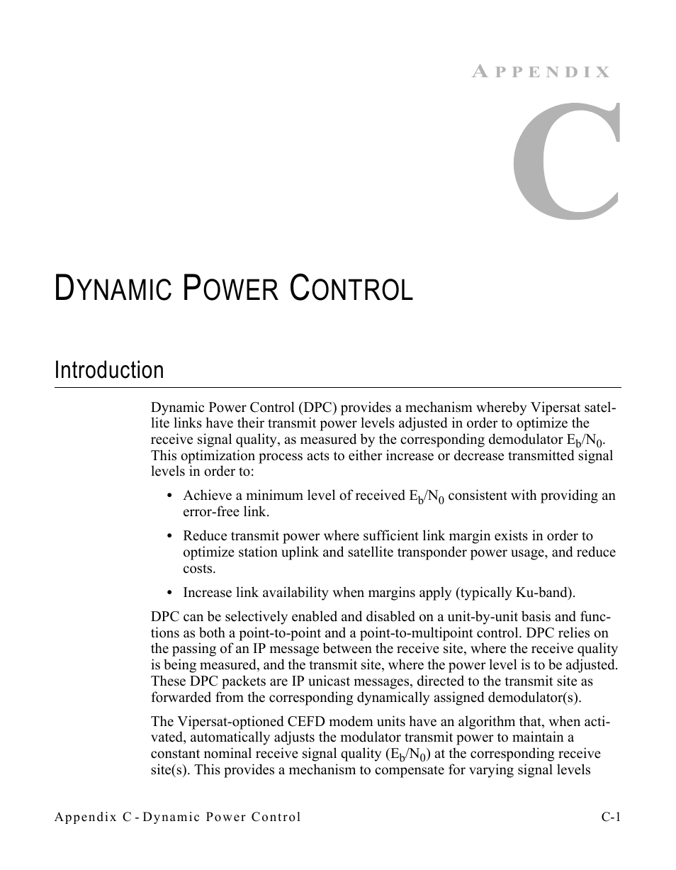 Dynamic power control, Introduction, Appendix c | Ynamic, Ower, Ontrol | Comtech EF Data SLM-5650A
 Vipersat User Manual | Page 121 / 154