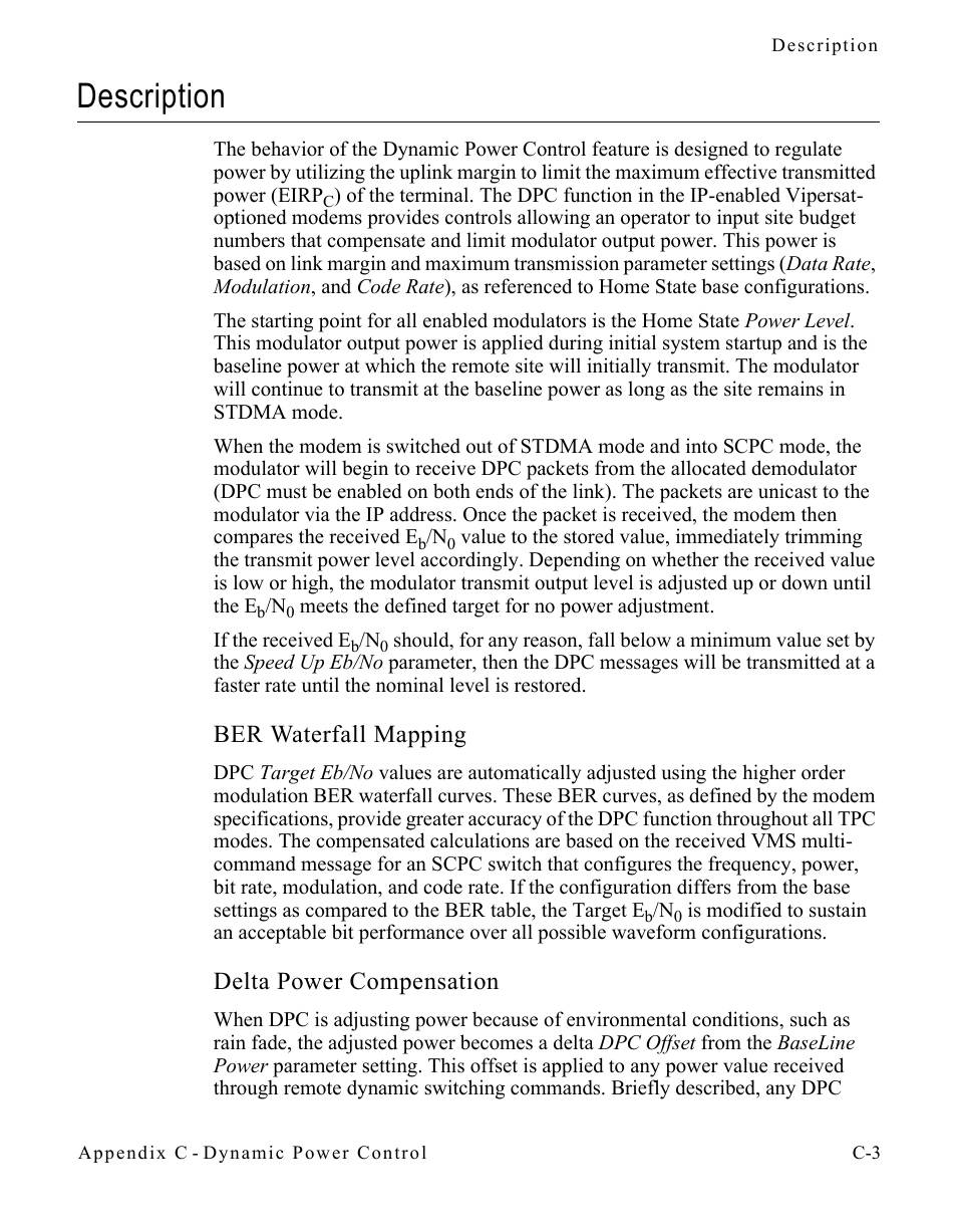 Description, Ber waterfall mapping, Delta power compensation | Comtech EF Data SLM-5650A
 Vipersat User Manual | Page 123 / 154