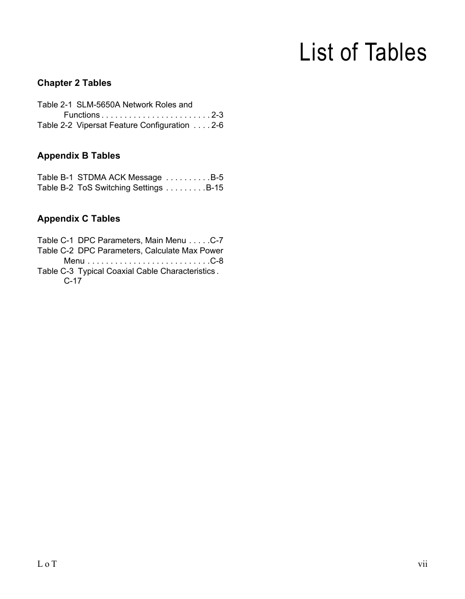 List of tables | Comtech EF Data SLM-5650A
 Vipersat User Manual | Page 13 / 154