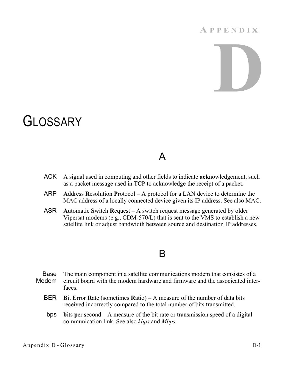 Glossary, Appendix d — glossary, Lossary | Comtech EF Data SLM-5650A
 Vipersat User Manual | Page 139 / 154