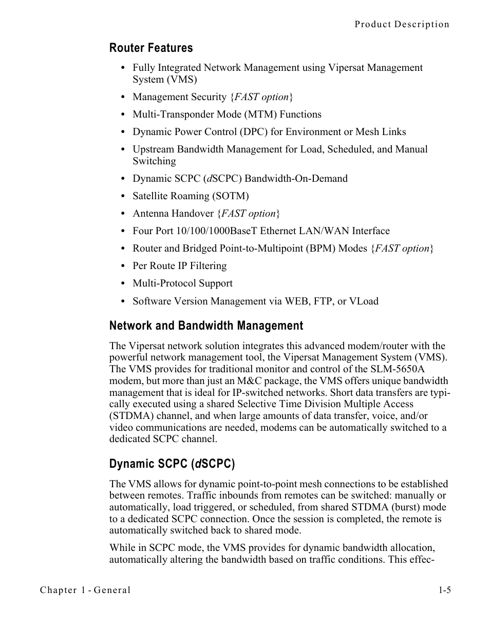 Router features, Network and bandwidth management, Dynamic scpc (dscpc) | Dynamic scpc ( d scpc) | Comtech EF Data SLM-5650A
 Vipersat User Manual | Page 19 / 154