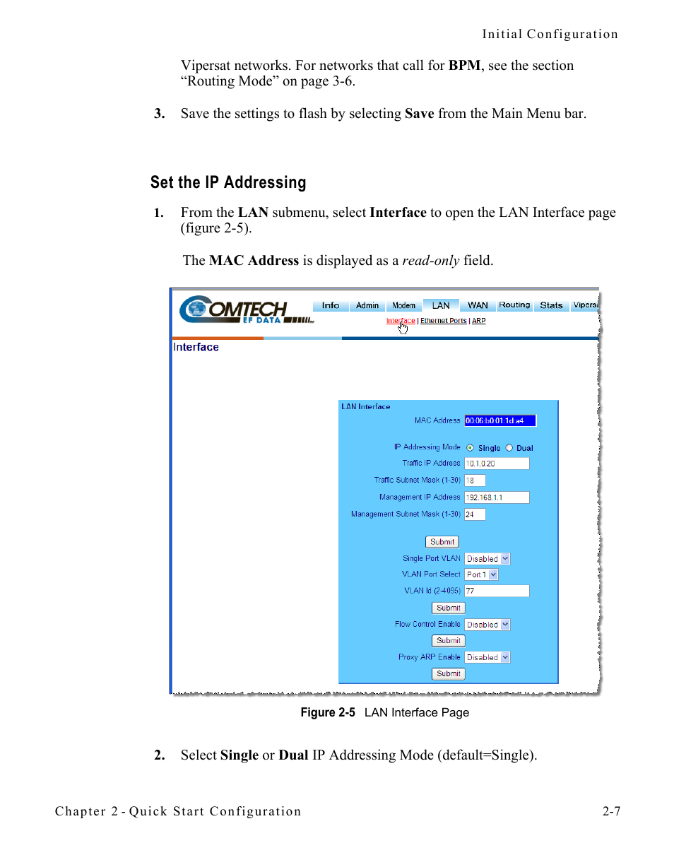 Set the ip addressing, Set the ip addressing -7 | Comtech EF Data SLM-5650A
 Vipersat User Manual | Page 31 / 154