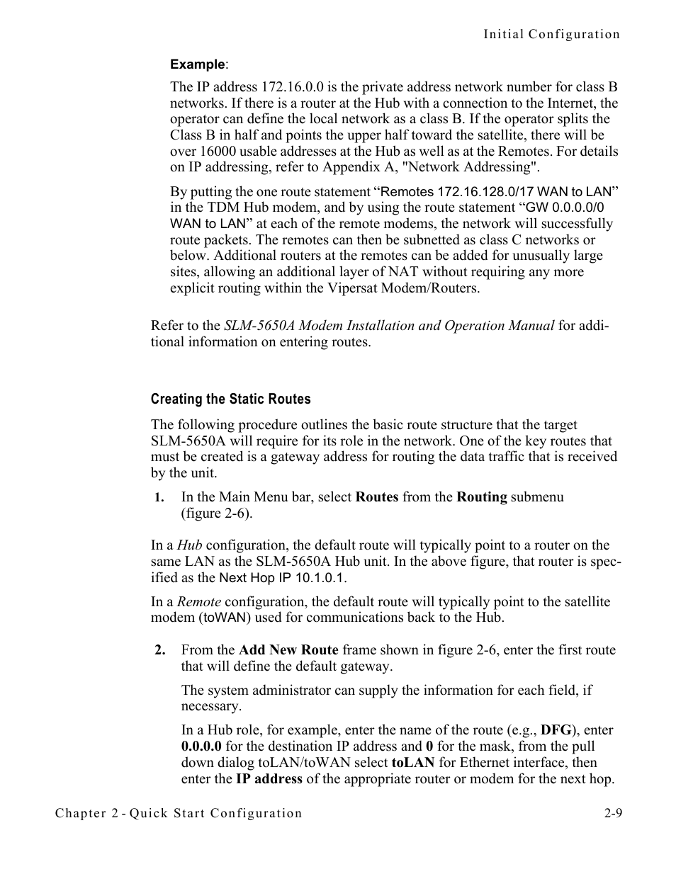 Creating the static routes, Creating the static routes -9 | Comtech EF Data SLM-5650A
 Vipersat User Manual | Page 33 / 154