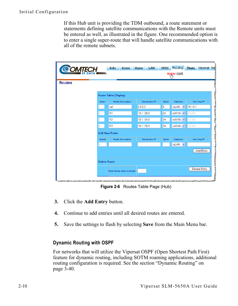 Dynamic routing with ospf, Dynamic routing with ospf -10 | Comtech EF Data SLM-5650A
 Vipersat User Manual | Page 34 / 154