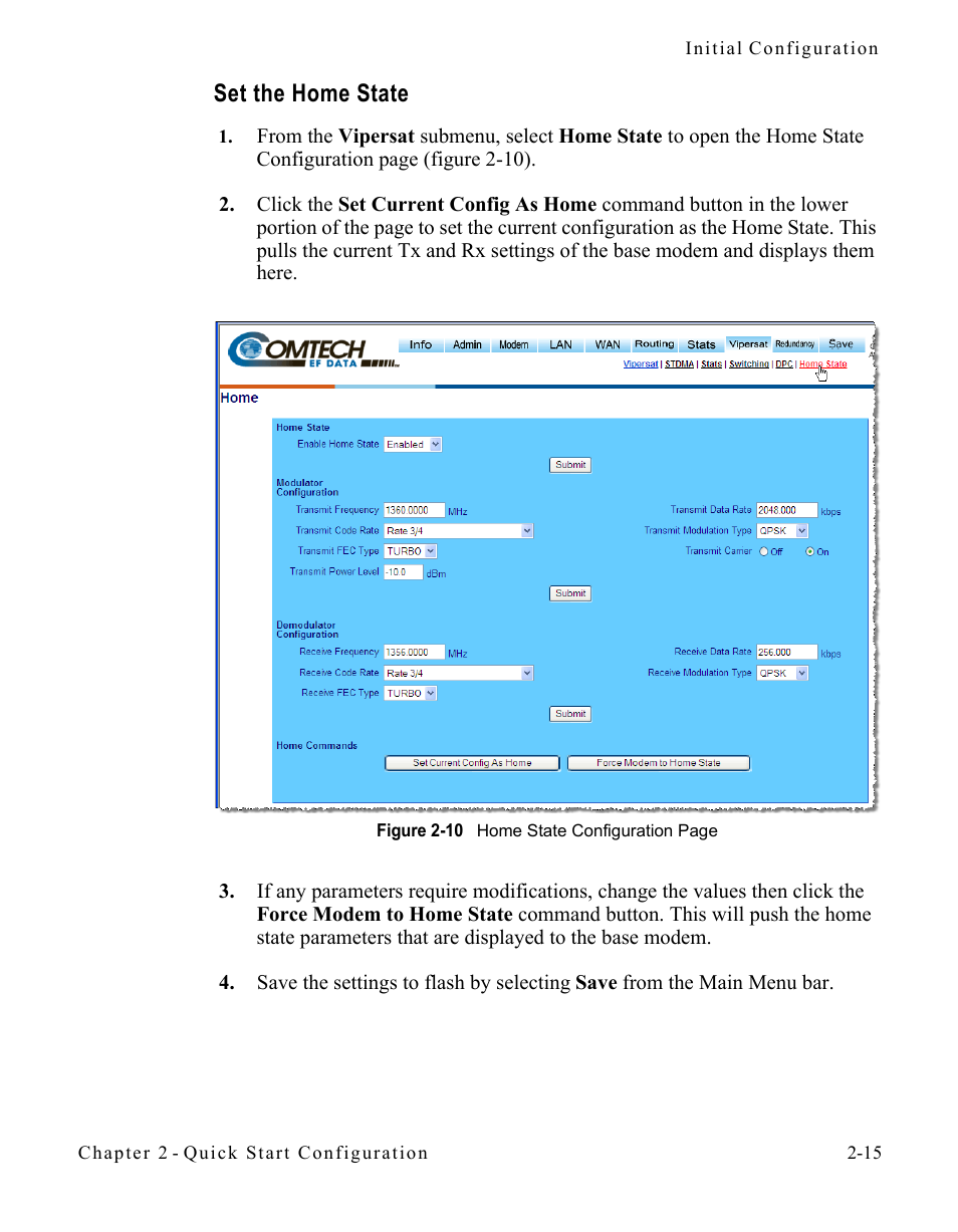 Set the home state, Set the home state -15 | Comtech EF Data SLM-5650A
 Vipersat User Manual | Page 39 / 154