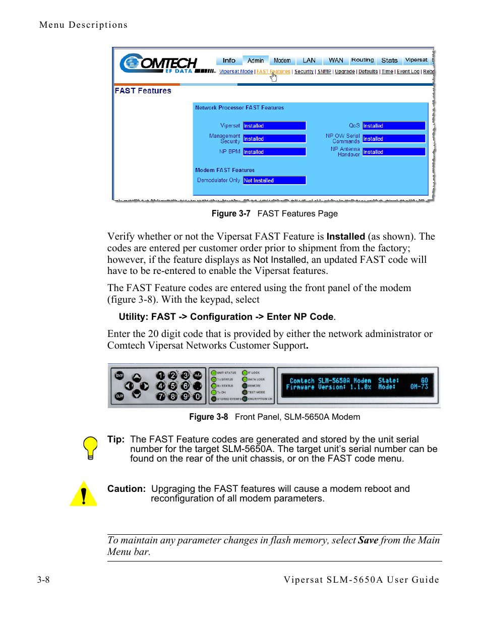 Figure 3-8 front panel, slm-5650a modem | Comtech EF Data SLM-5650A
 Vipersat User Manual | Page 48 / 154