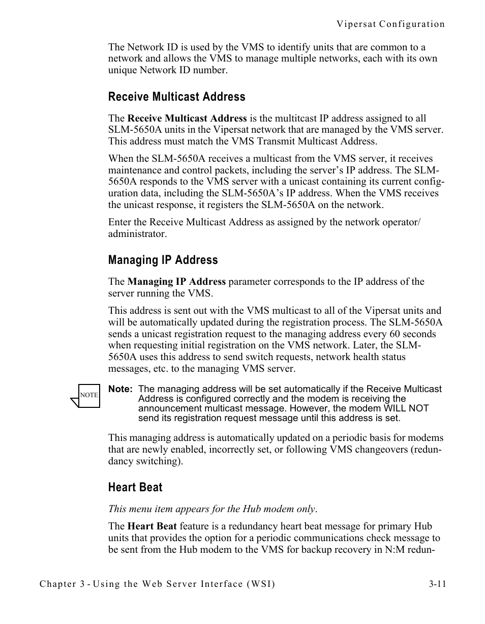 Receive multicast address, Managing ip address, Heart beat | Comtech EF Data SLM-5650A
 Vipersat User Manual | Page 51 / 154