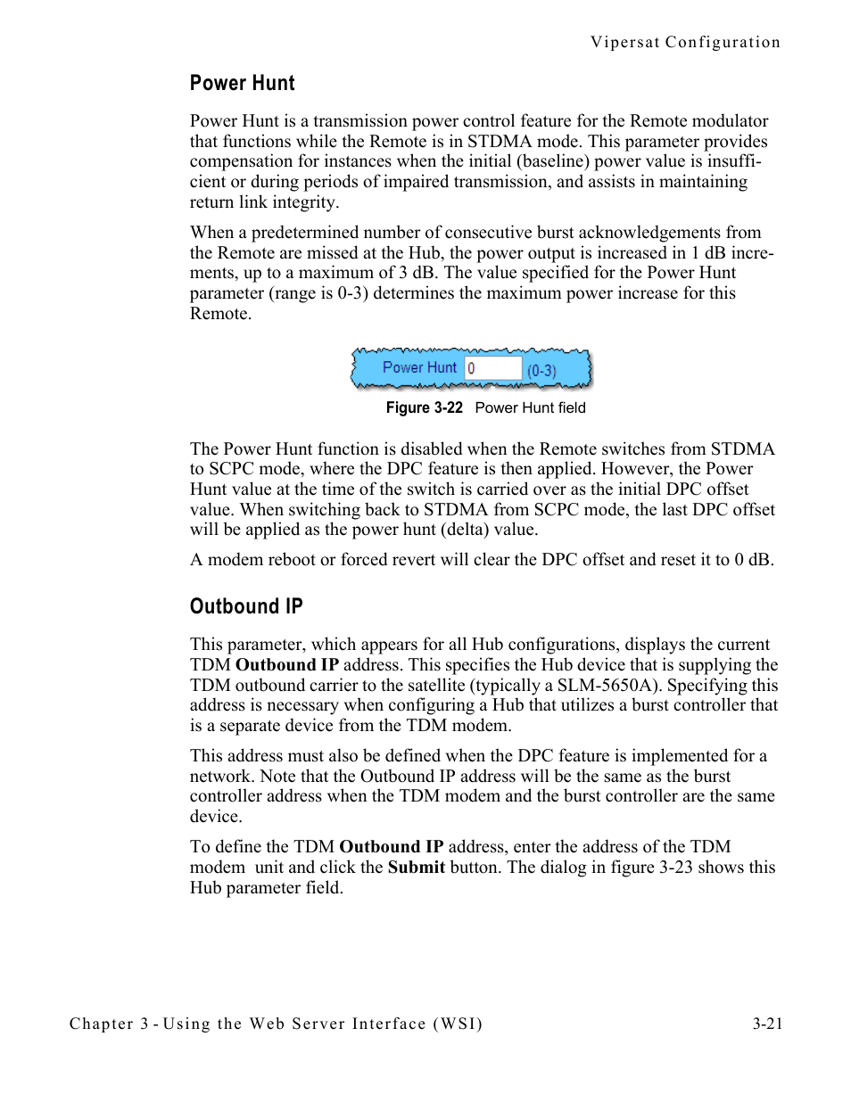 Power hunt, Outbound ip, Power hunt -21 outbound ip -21 | Figure 3-22 power hunt field | Comtech EF Data SLM-5650A
 Vipersat User Manual | Page 61 / 154