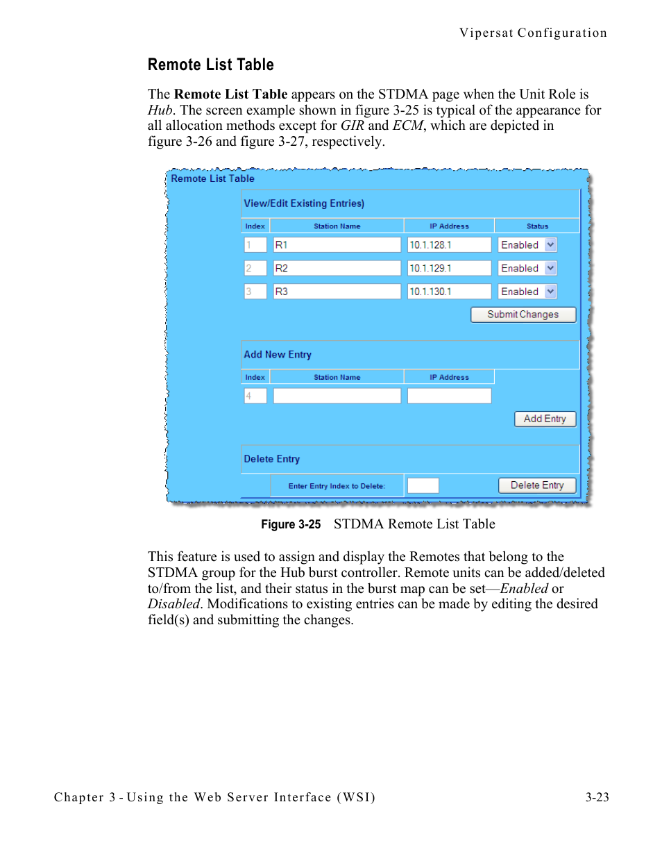 Remote list table, Remote list table -23, Figure 3-25 stdma remote list table | Comtech EF Data SLM-5650A
 Vipersat User Manual | Page 63 / 154