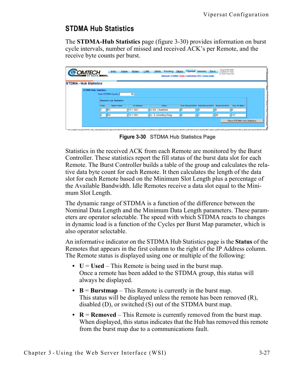 Stdma hub statistics, Stdma hub statistics -27 | Comtech EF Data SLM-5650A
 Vipersat User Manual | Page 67 / 154