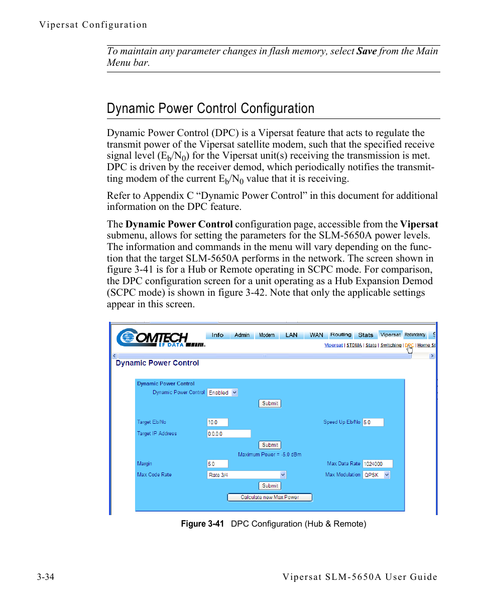 Dynamic power control configuration, Dynamic power control configuration -34, Figure 3-41 dpc configuration (hub & remote) | Comtech EF Data SLM-5650A
 Vipersat User Manual | Page 74 / 154