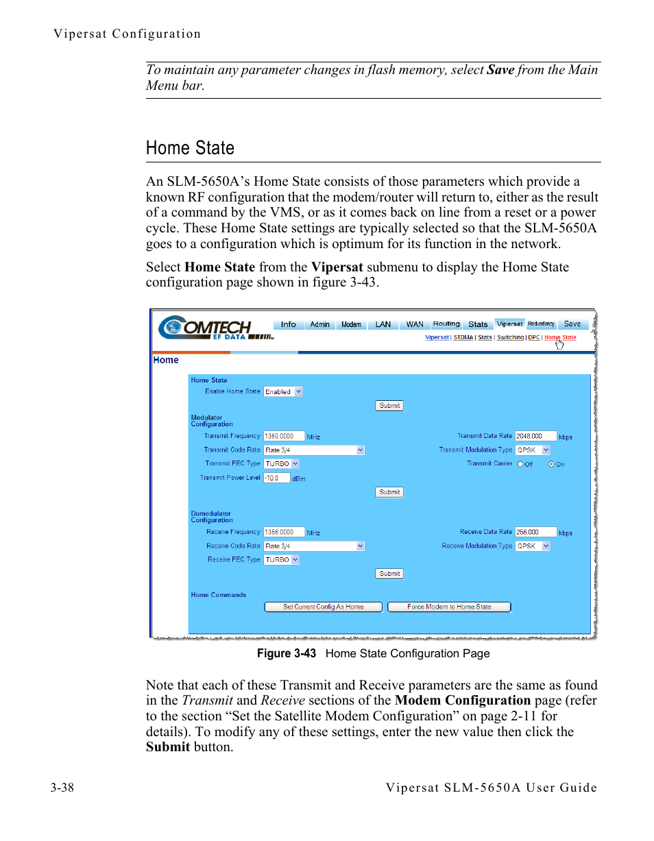 Home state, Home state -38 | Comtech EF Data SLM-5650A
 Vipersat User Manual | Page 78 / 154