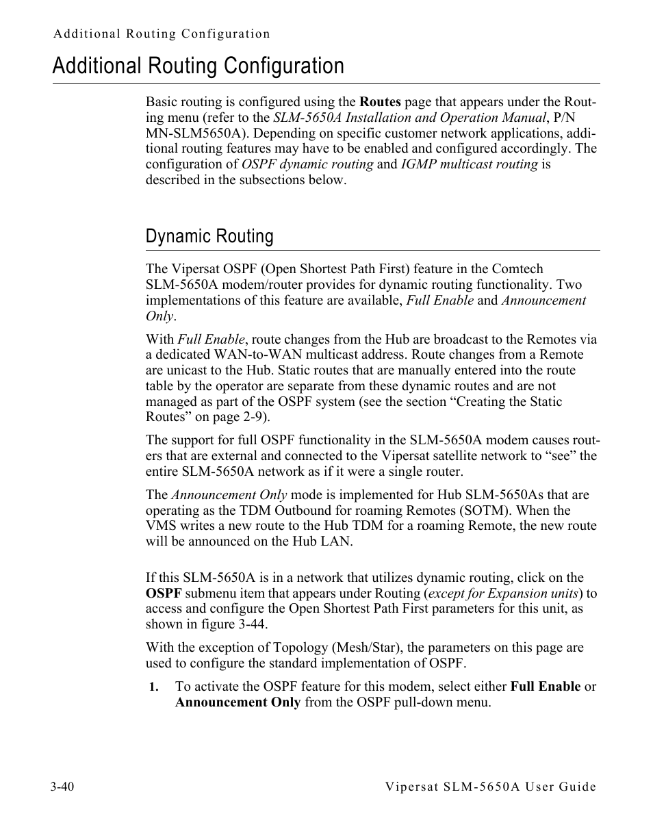 Additional routing configuration, Dynamic routing, Additional routing configuration -40 | Dynamic routing -40 | Comtech EF Data SLM-5650A
 Vipersat User Manual | Page 80 / 154