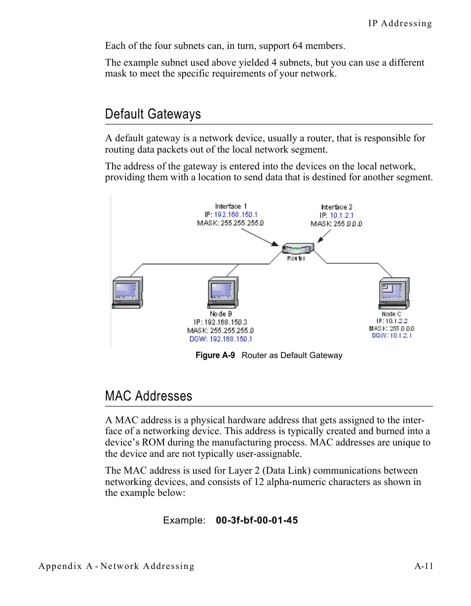 Default gateways, Mac addresses, Figure a-9 router as default gateway | Comtech EF Data SLM-5650A
 Vipersat User Manual | Page 97 / 154