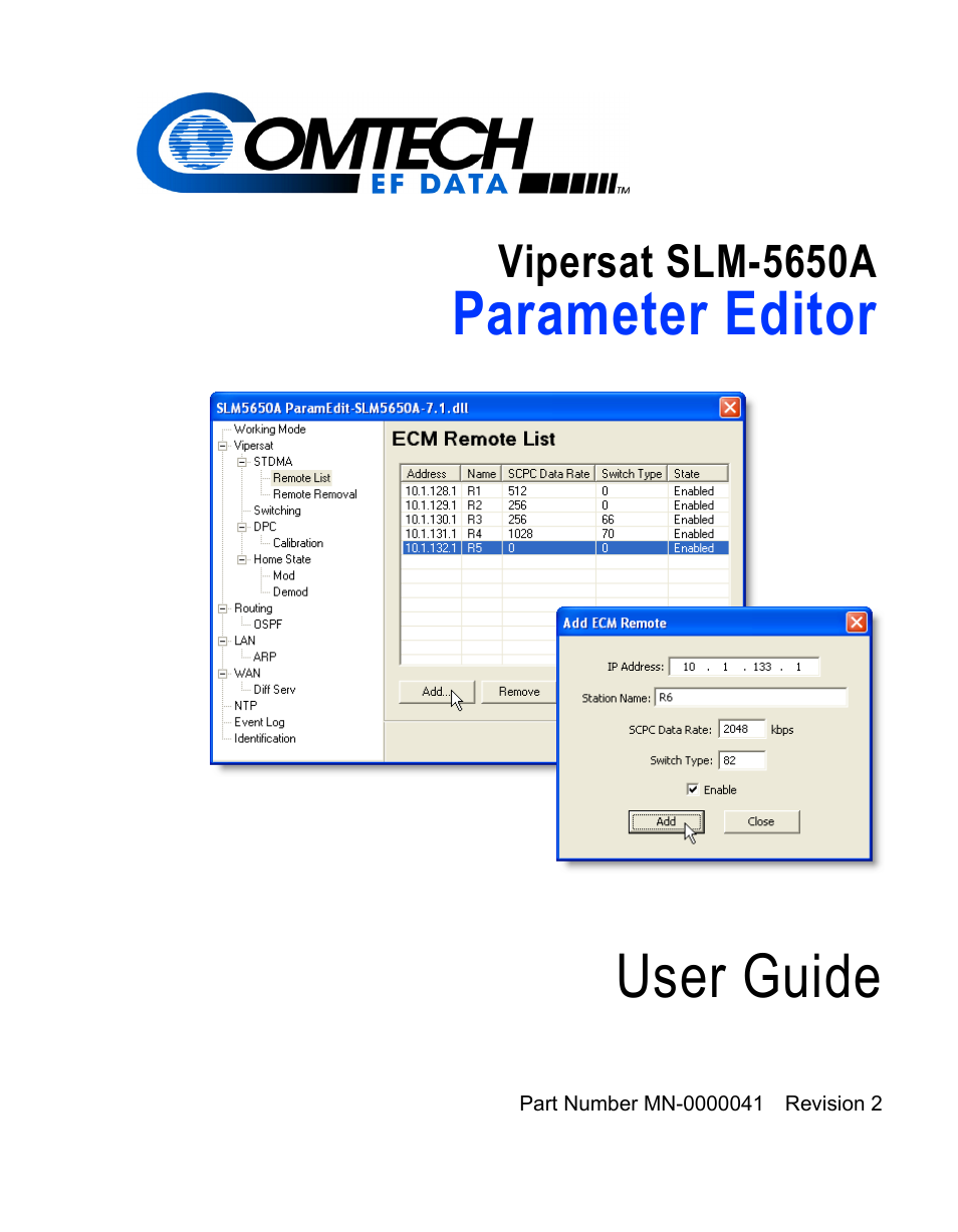 Comtech EF Data SLM-5650A Vipersat Parameter Editor User Manual | 80 pages