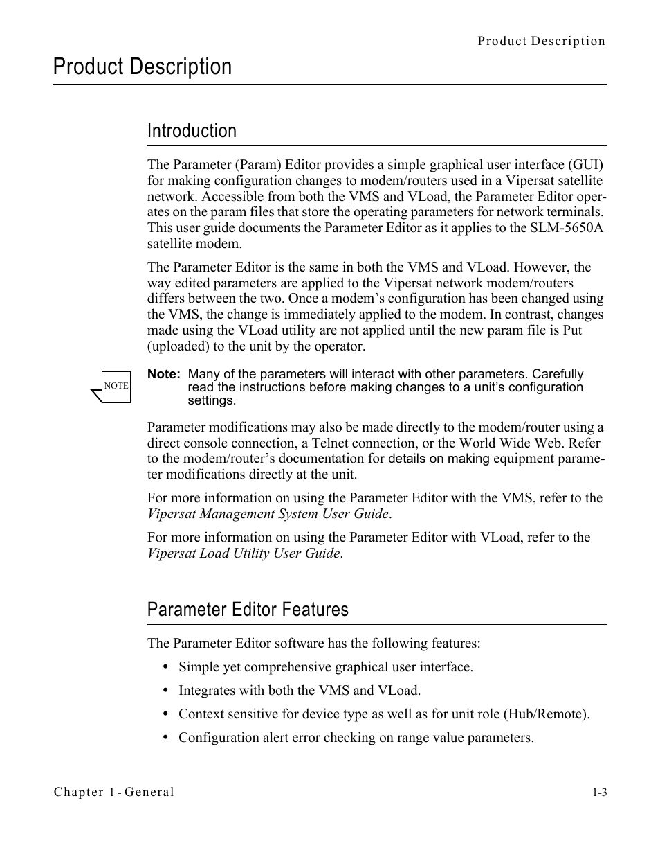 Product description, Introduction, Parameter editor features | Product description -3, Introduction -3 parameter editor features -3 | Comtech EF Data SLM-5650A Vipersat Parameter Editor User Manual | Page 15 / 80