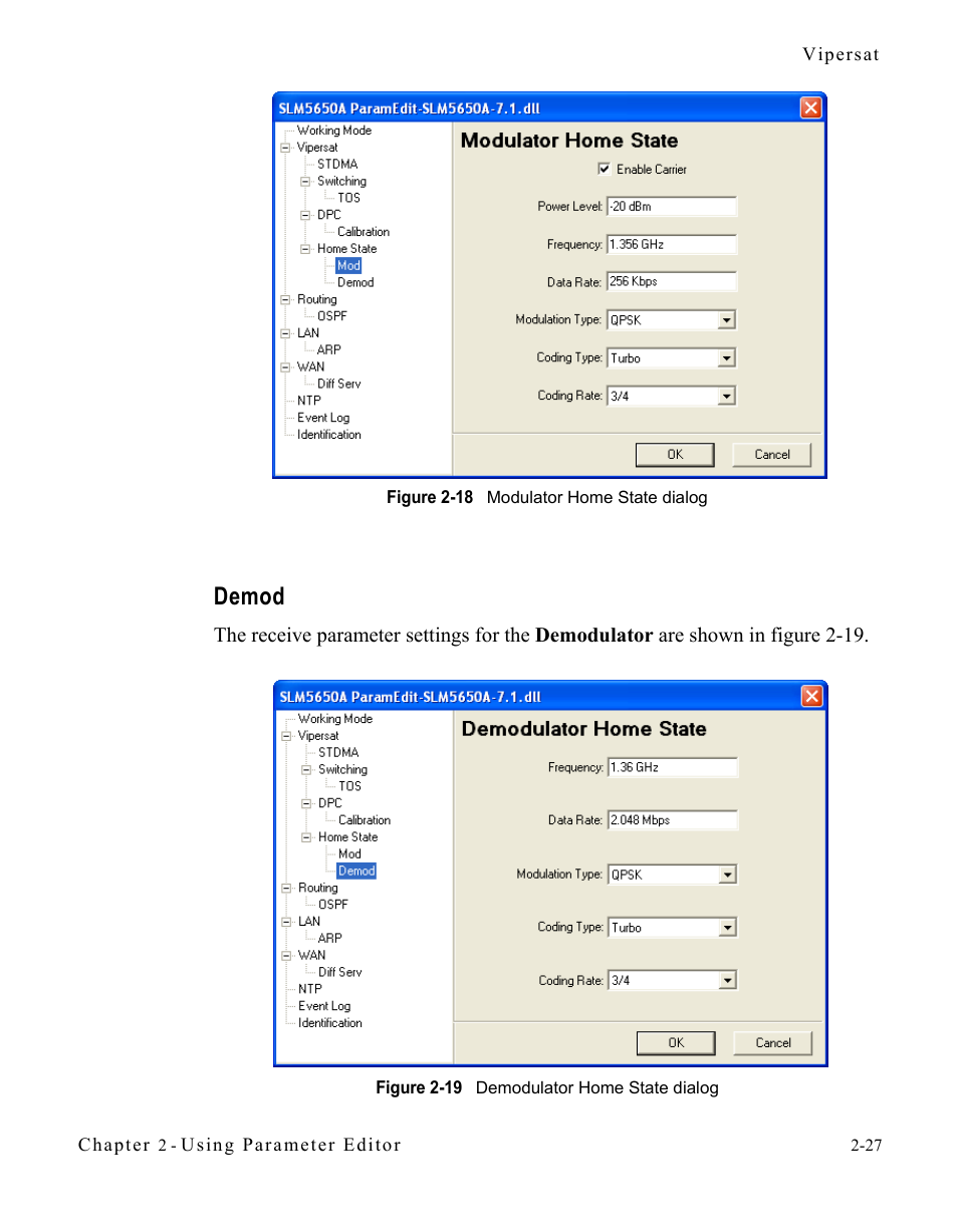 Demod, Demod -27 | Comtech EF Data SLM-5650A Vipersat Parameter Editor User Manual | Page 43 / 80