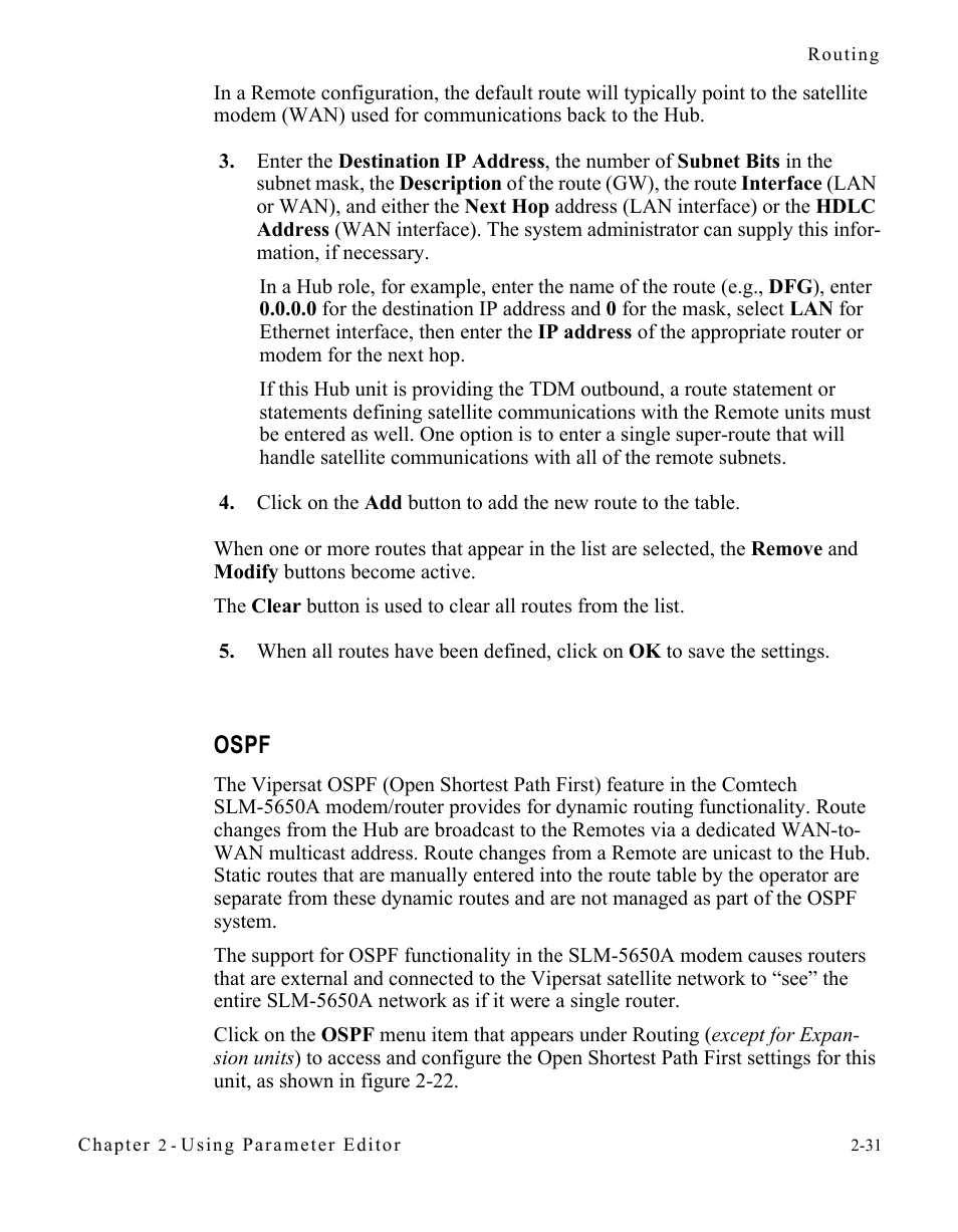 Ospf, Ospf -31 | Comtech EF Data SLM-5650A Vipersat Parameter Editor User Manual | Page 47 / 80