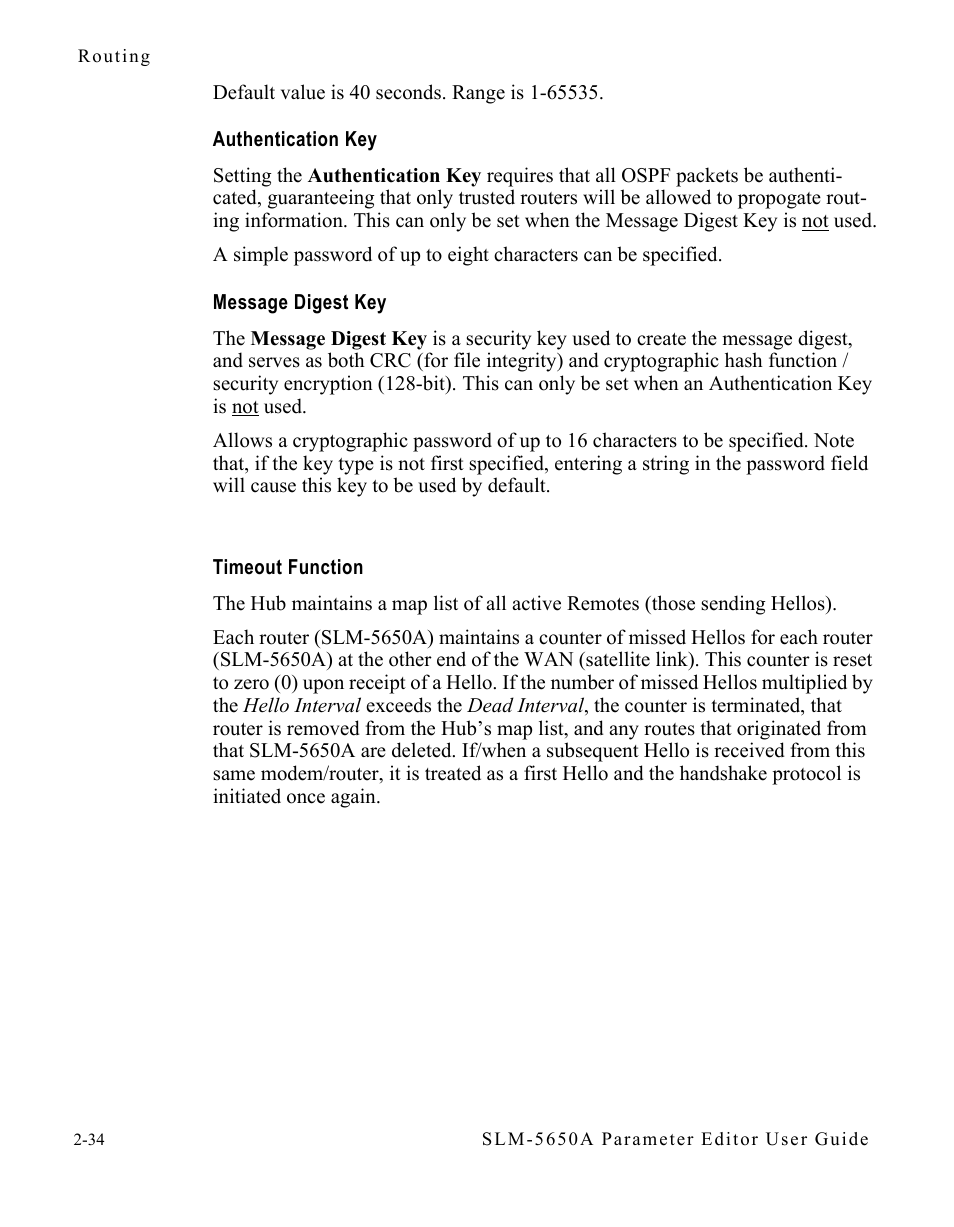 Authentication key, Message digest key, Timeout function | Comtech EF Data SLM-5650A Vipersat Parameter Editor User Manual | Page 50 / 80