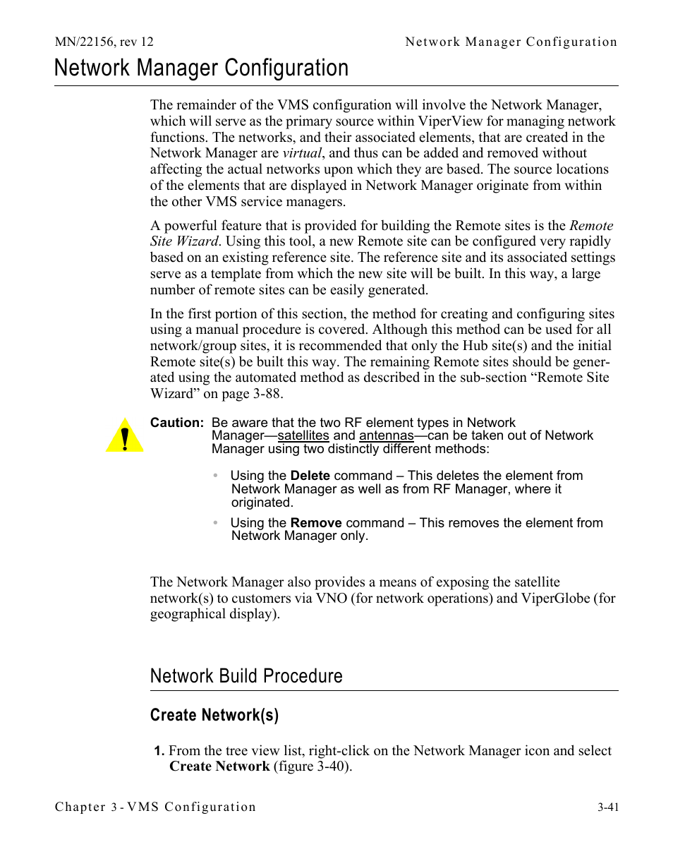 Network manager configuration, Network build procedure, Create network(s) | Network manager configuration -41, Network build procedure -41, Create network(s) -41 | Comtech EF Data VMS v3.12.x Vipersat User Manual | Page 141 / 558