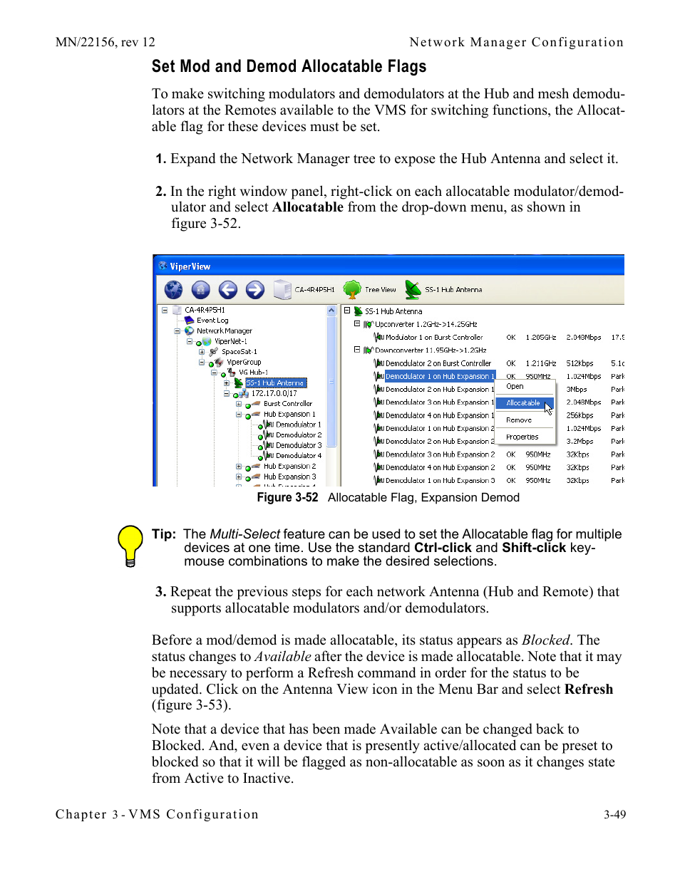 Set mod and demod allocatable flags, Set mod and demod allocatable flags 3-49, Figure 3-52 allocatable flag, expansion demod | Comtech EF Data VMS v3.12.x Vipersat User Manual | Page 149 / 558