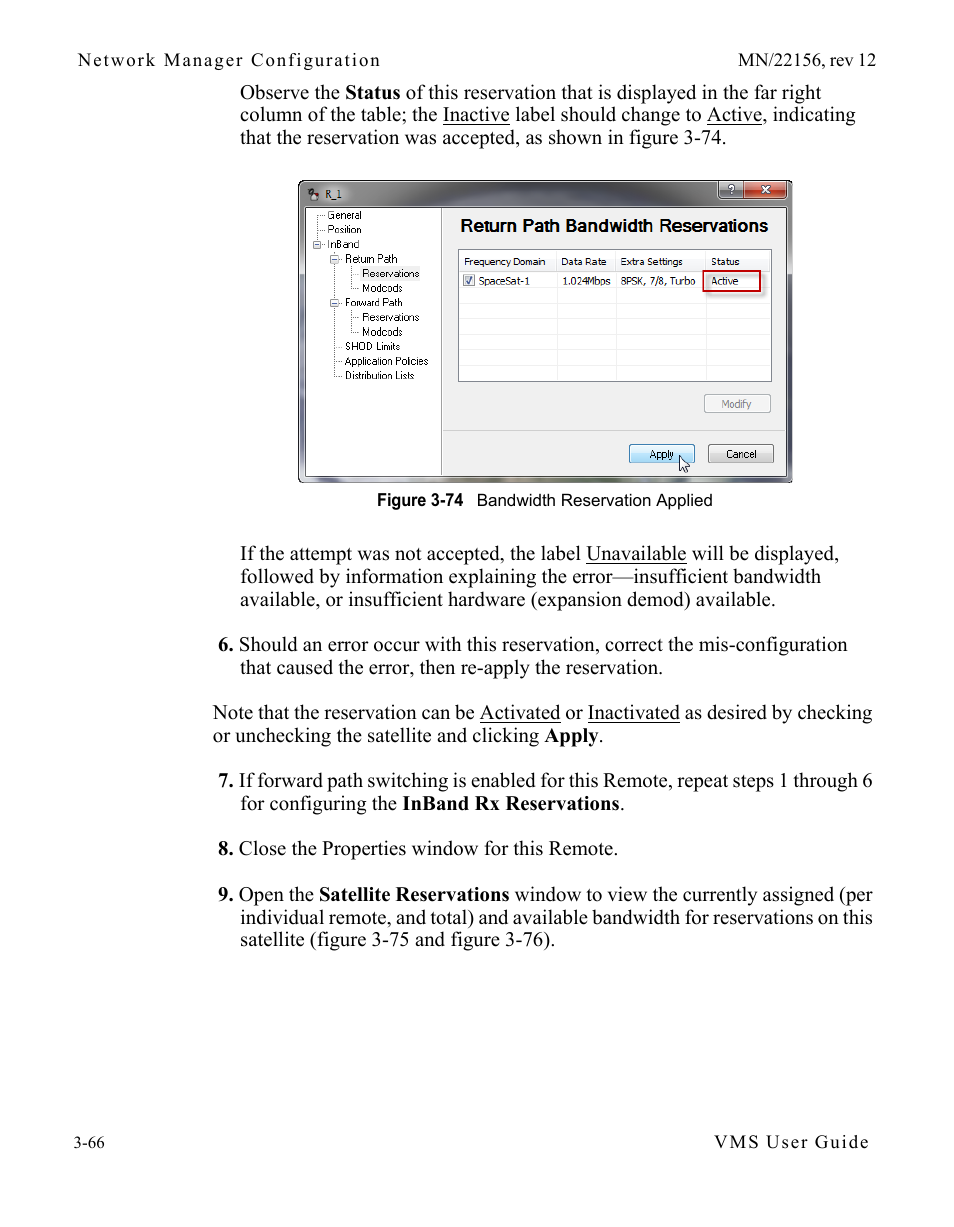 Figure 3-74 bandwidth reservation applied | Comtech EF Data VMS v3.12.x Vipersat User Manual | Page 166 / 558