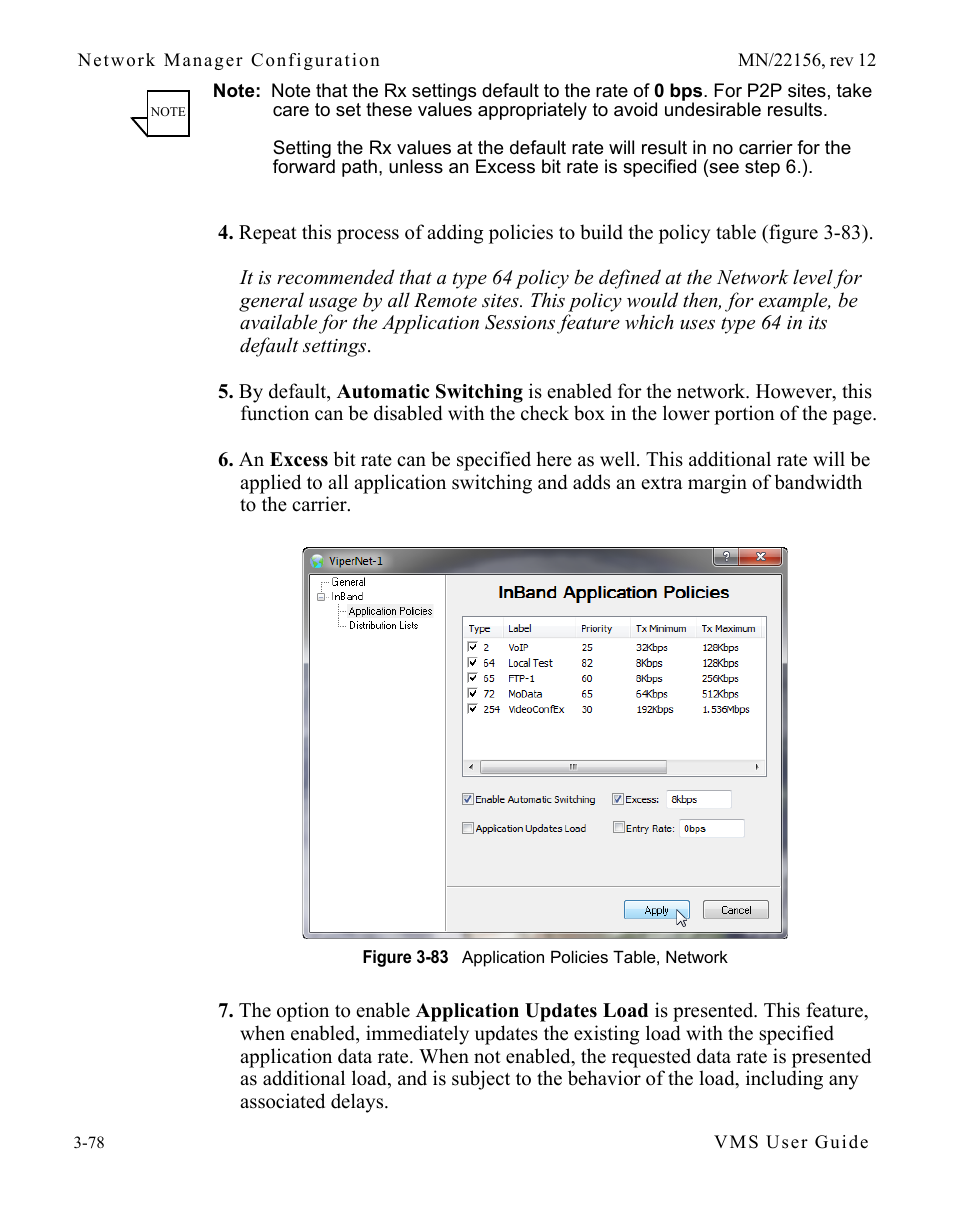 Figure 3-83 application policies table, network | Comtech EF Data VMS v3.12.x Vipersat User Manual | Page 178 / 558