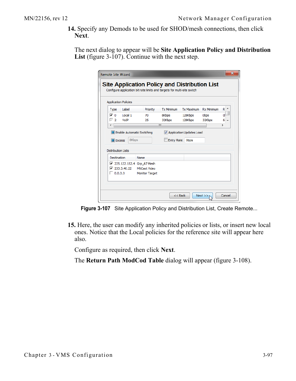 Figure 3-107 site application policy and, Distribution list, create remote | Comtech EF Data VMS v3.12.x Vipersat User Manual | Page 197 / 558