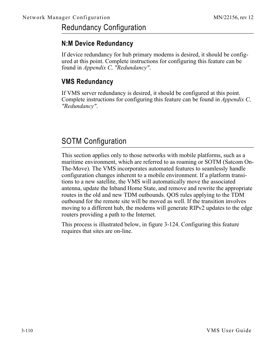 Redundancy configuration, N:m device redundancy, Vms redundancy | Sotm configuration, Redundancy configuration -110, N:m device redundancy -110 vms redundancy -110, Sotm configuration -110, The section “sotm config | Comtech EF Data VMS v3.12.x Vipersat User Manual | Page 210 / 558