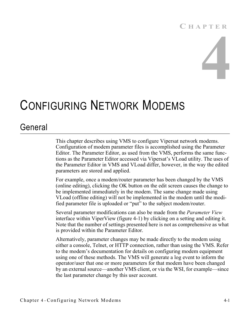 Configuring network modems, General, General -1 | Onfiguring, Etwork, Odems | Comtech EF Data VMS v3.12.x Vipersat User Manual | Page 219 / 558