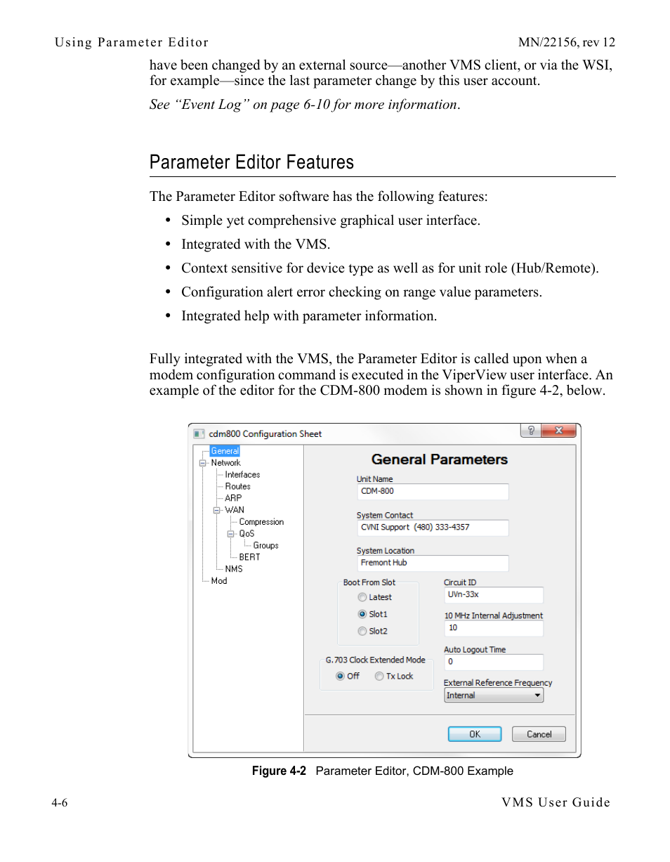 Parameter editor features, Parameter editor features -6, Figure 4-2 parameter editor, cdm-800 example | Comtech EF Data VMS v3.12.x Vipersat User Manual | Page 224 / 558