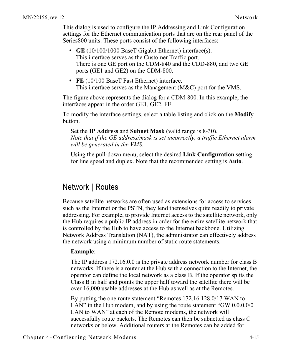 Network | routes, Network | routes -15 | Comtech EF Data VMS v3.12.x Vipersat User Manual | Page 233 / 558