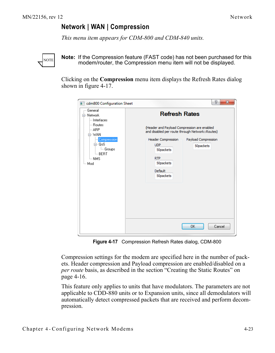 Network | wan | compression, Network | wan | compression -23, Figure 4-17 compression refresh rates dialog | Cdm-800 | Comtech EF Data VMS v3.12.x Vipersat User Manual | Page 241 / 558