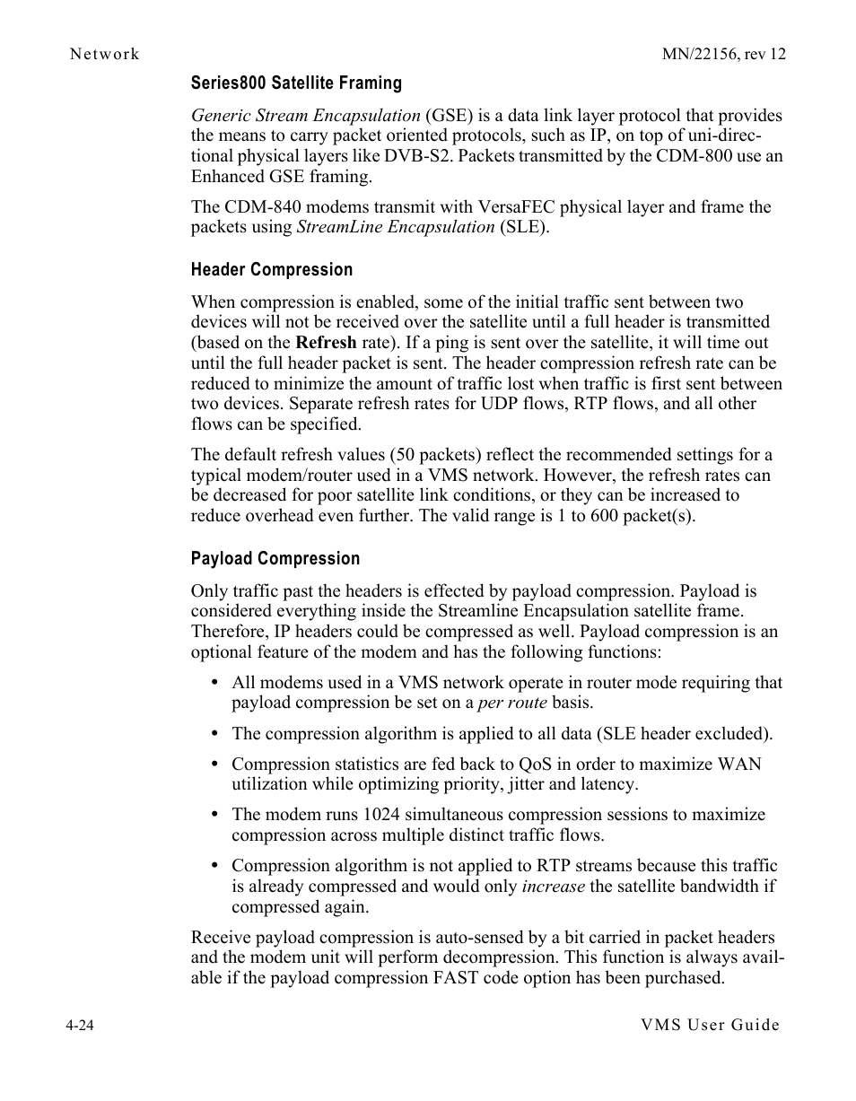 Series800 satellite framing, Header compression, Payload compression | Comtech EF Data VMS v3.12.x Vipersat User Manual | Page 242 / 558