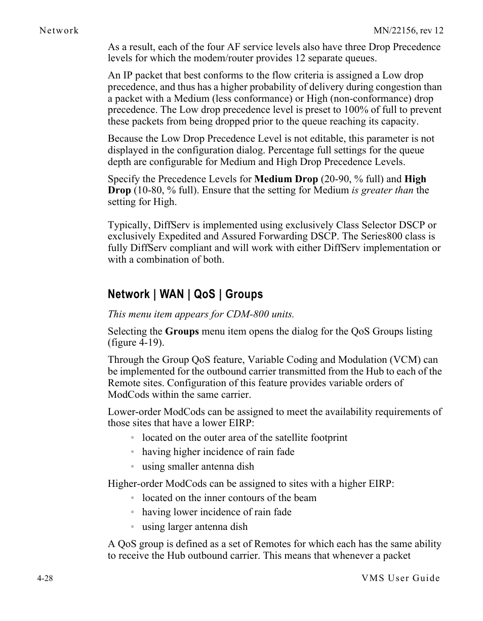 Network | wan | qos | groups, Network | wan | qos | groups -28 | Comtech EF Data VMS v3.12.x Vipersat User Manual | Page 246 / 558