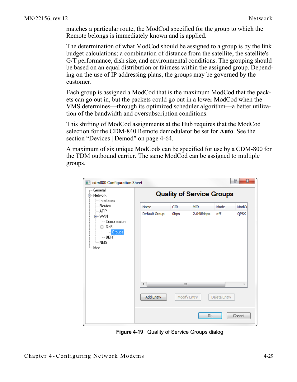 Figure 4-19 quality of service groups dialog | Comtech EF Data VMS v3.12.x Vipersat User Manual | Page 247 / 558