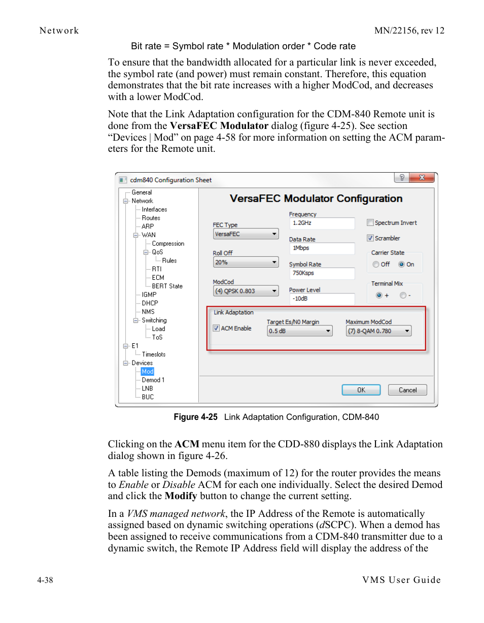 Figure 4-25 link adaptation configuration, cdm | Comtech EF Data VMS v3.12.x Vipersat User Manual | Page 256 / 558