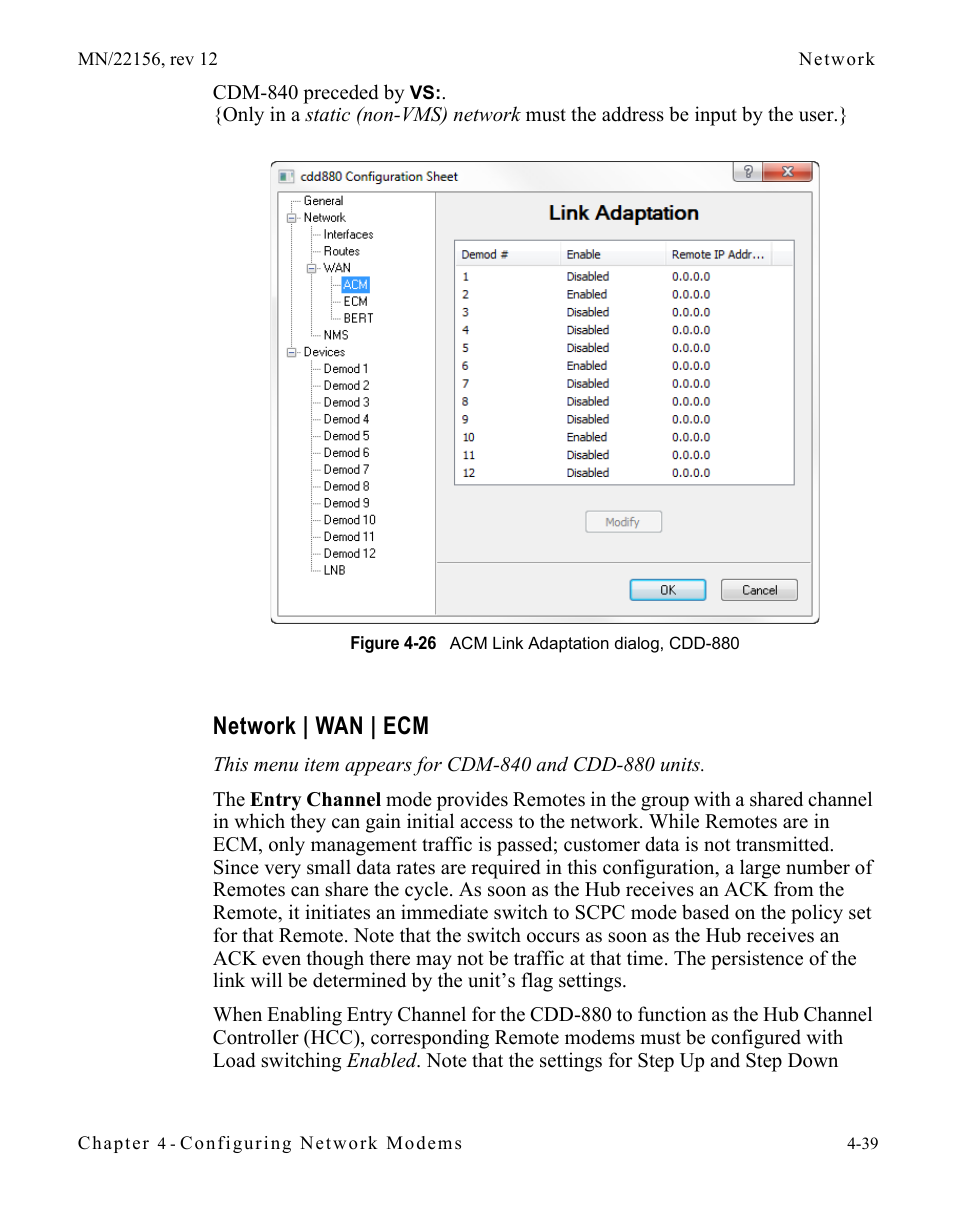 Network | wan | ecm, Network | wan | ecm -39, Figure 4-26 acm link adaptation dialog, cdd-880 | Comtech EF Data VMS v3.12.x Vipersat User Manual | Page 257 / 558