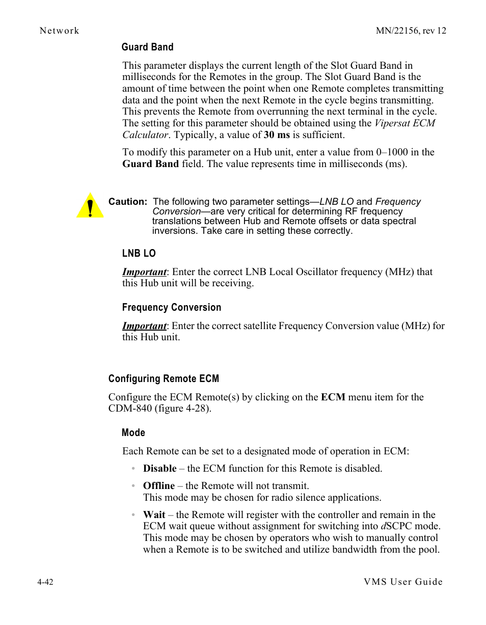 Guard band, Lnb lo, Frequency conversion | Configuring remote ecm, Mode | Comtech EF Data VMS v3.12.x Vipersat User Manual | Page 260 / 558